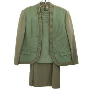 Vintage Susan Thomas 3 Piece Wool Jacket Shirt Skirt Suit Set Size 10